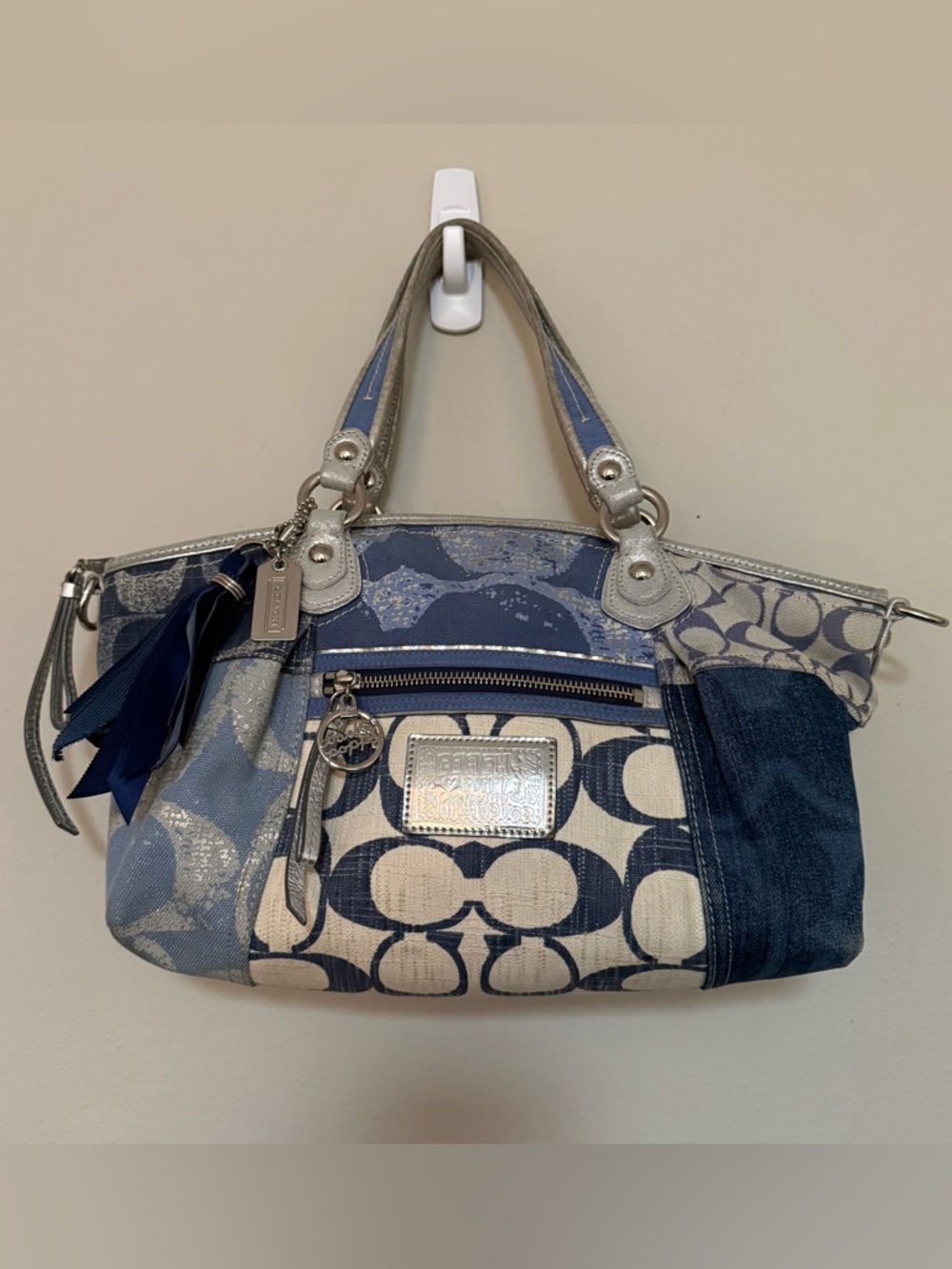 Coach Poppy Patchwork Glitter & Denim Leather Shoulder & Crossbody Hand Bag Y2K